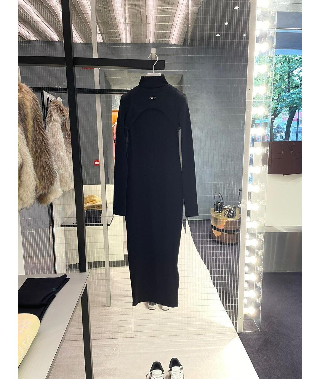 OFF-WHITE Черное хлопко-эластановое повседневное платье, фото 5