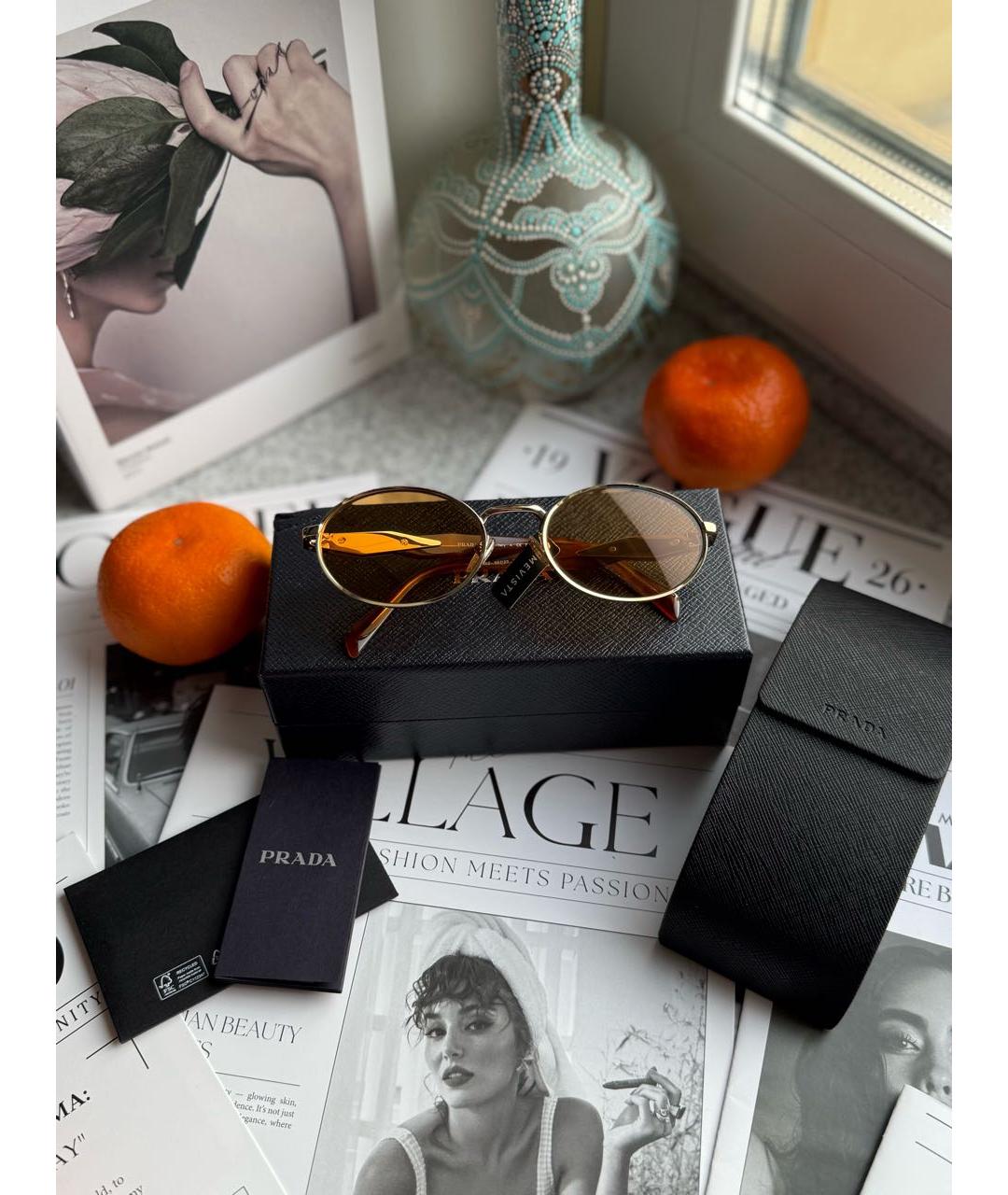 PRADA Оранжевое металлические солнцезащитные очки, фото 5