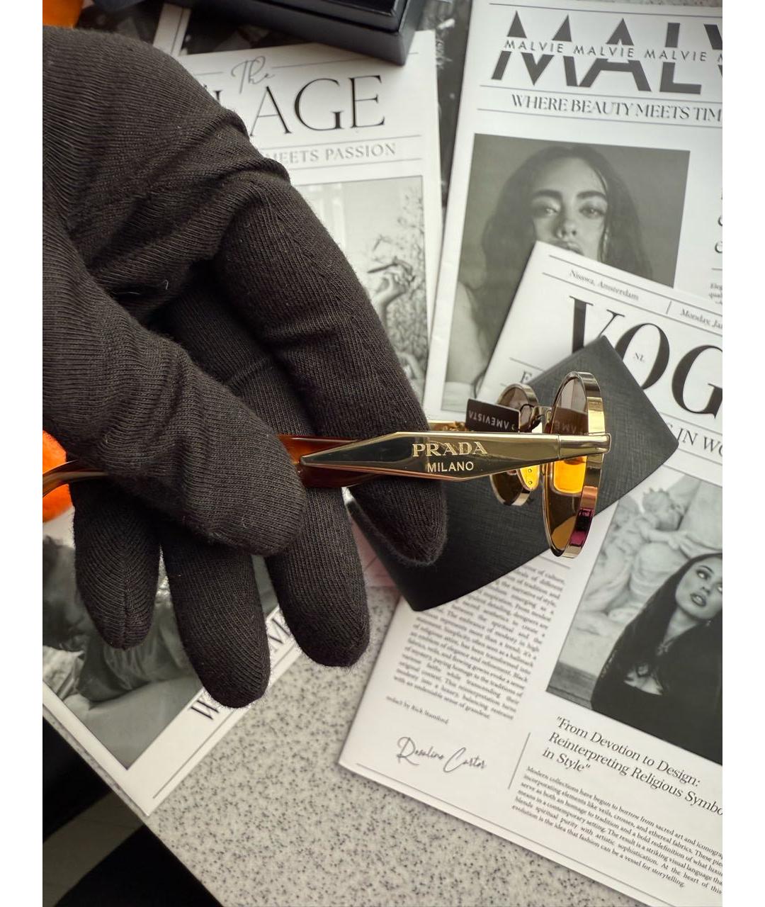 PRADA Оранжевое металлические солнцезащитные очки, фото 3