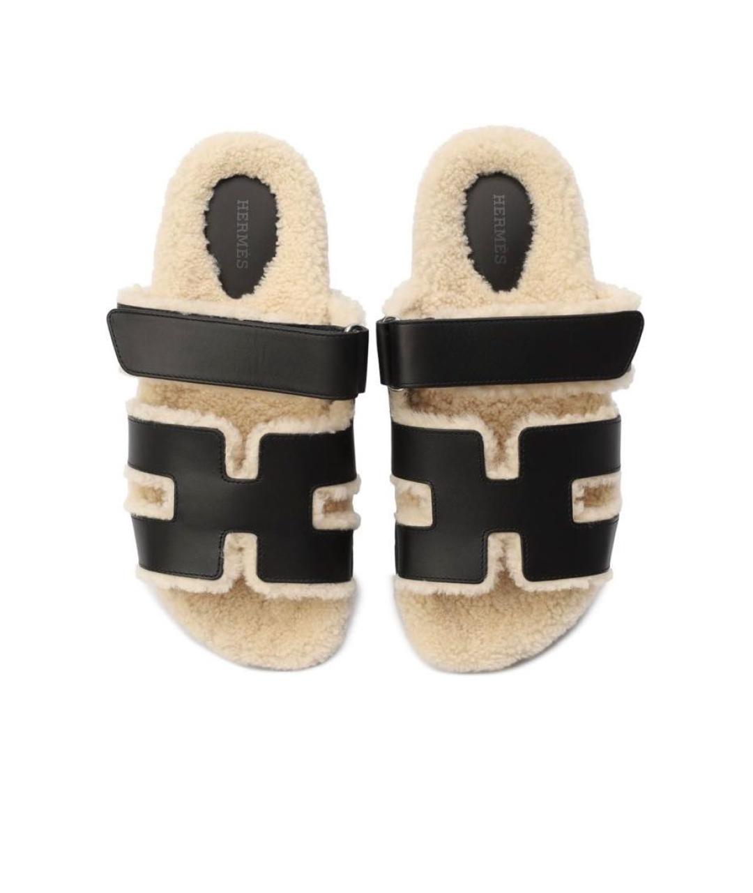 HERMES Черные кожаные шлепанцы, фото 2