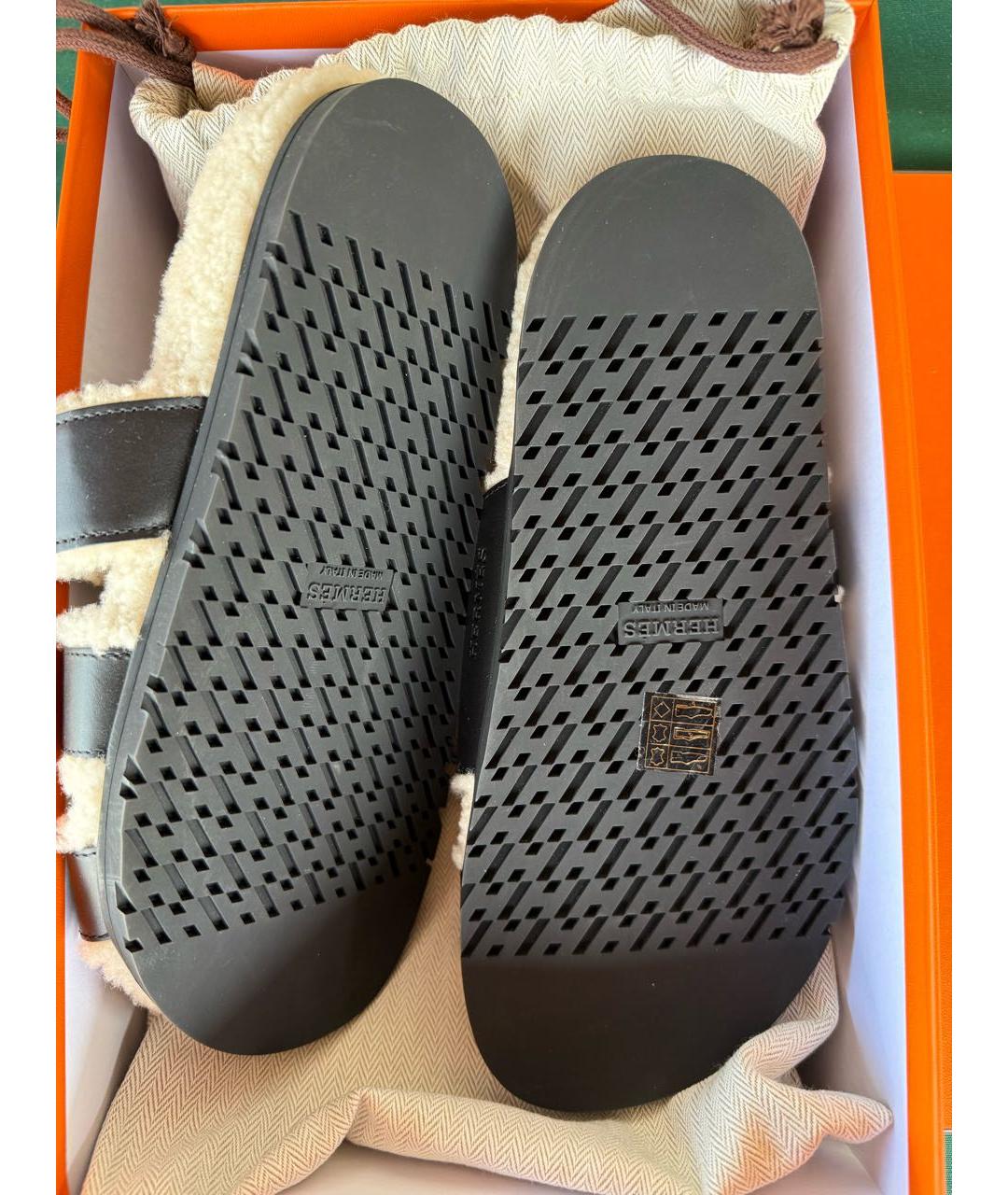 HERMES Черные кожаные шлепанцы, фото 4