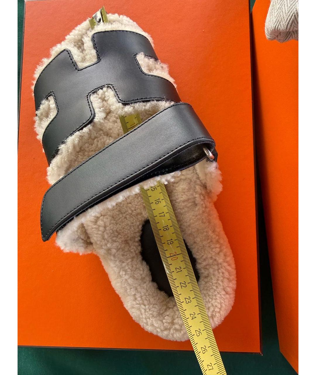 HERMES Черные кожаные шлепанцы, фото 5