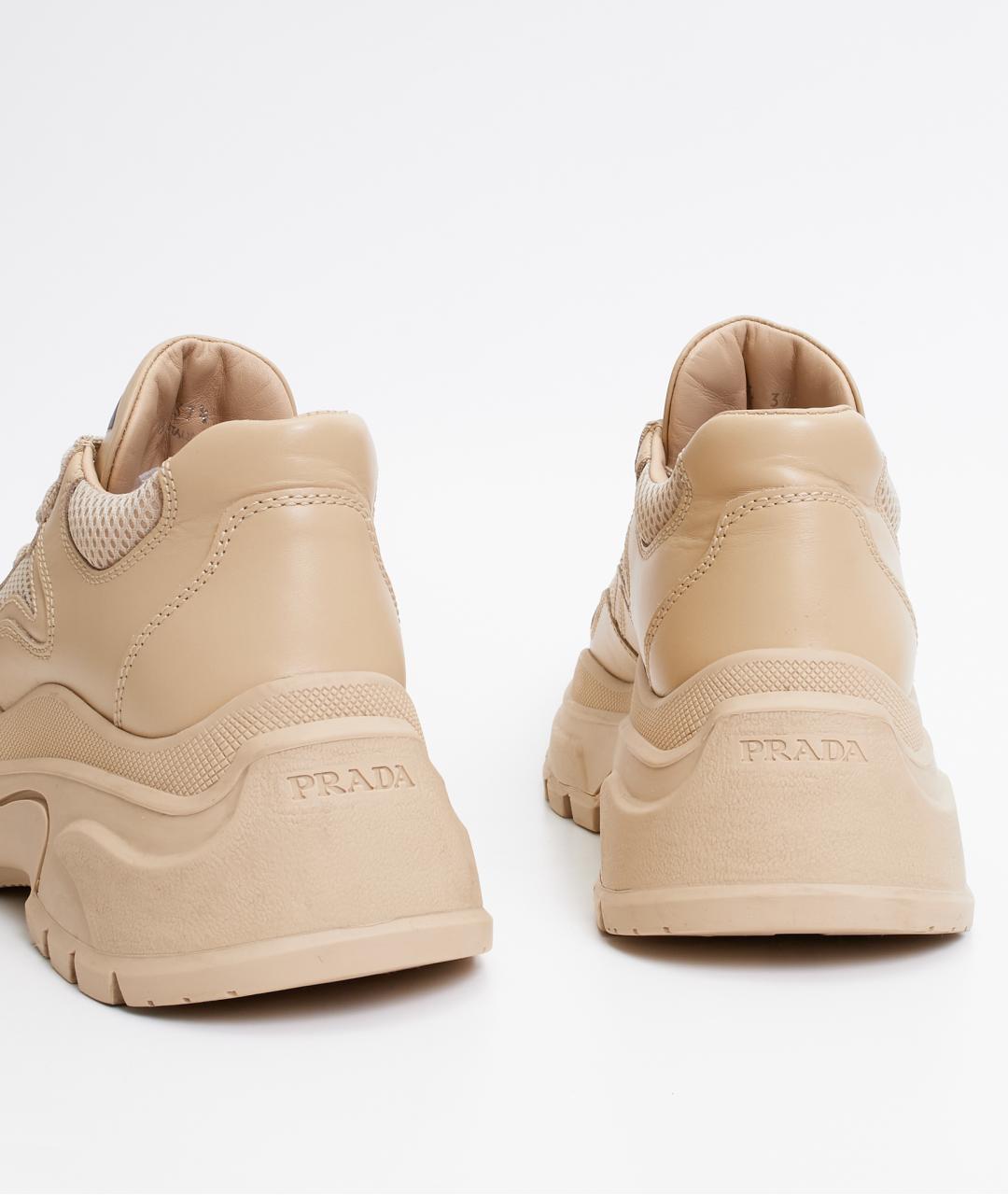 PRADA Бежевые кожаные кроссовки, фото 7