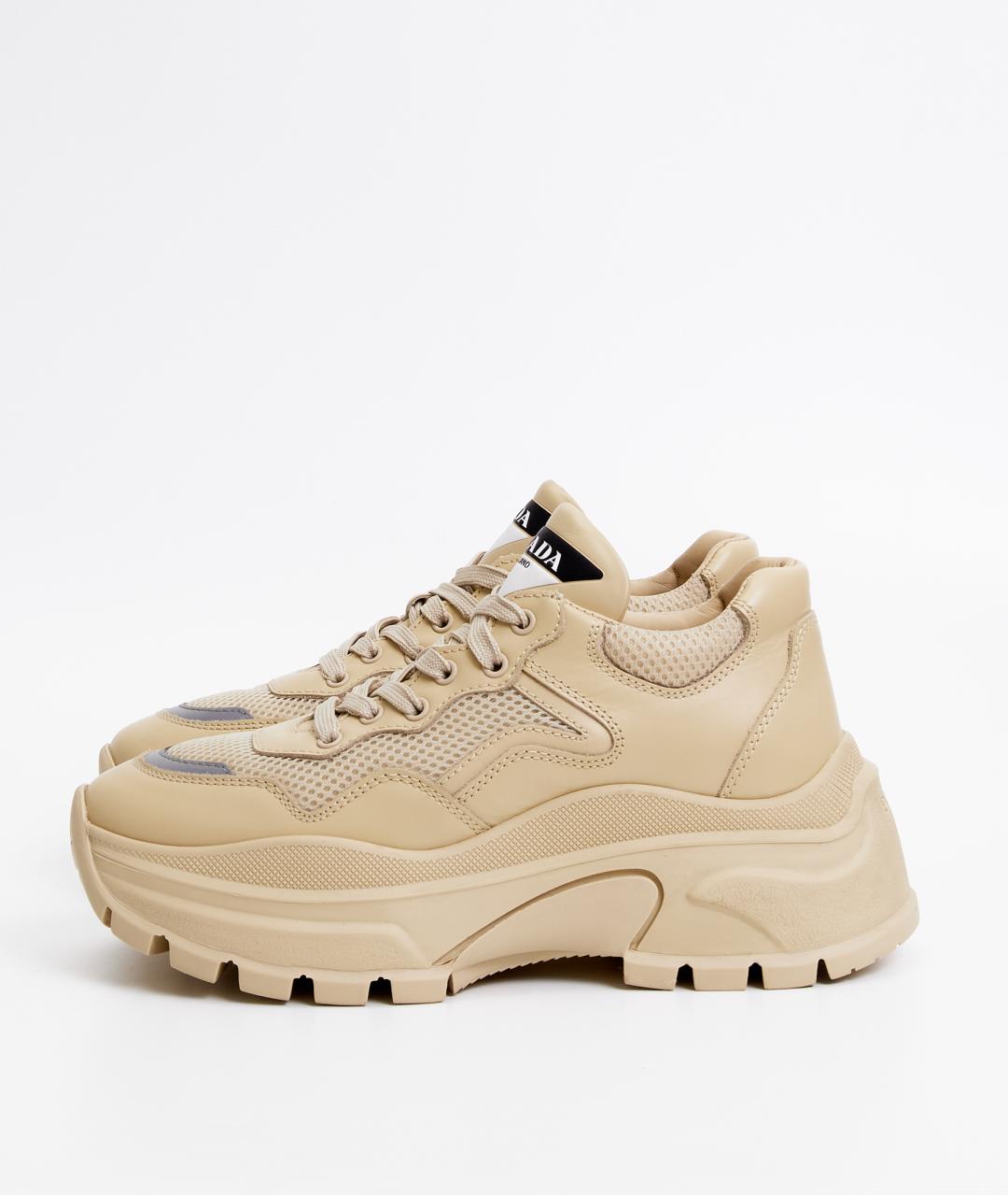 PRADA Бежевые кожаные кроссовки, фото 3