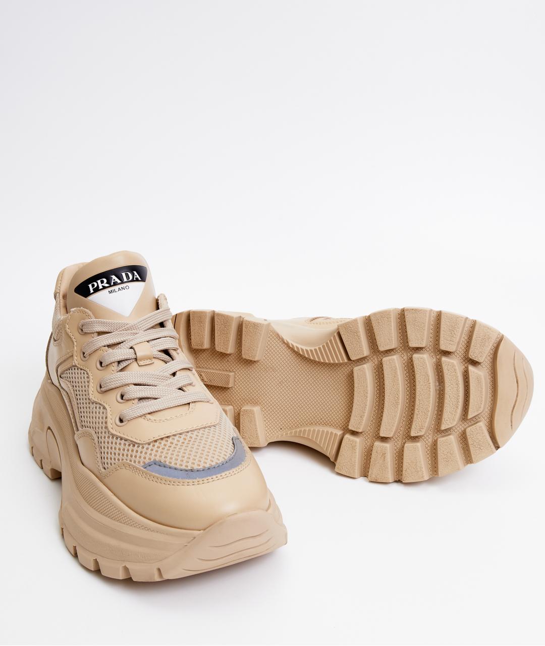 PRADA Бежевые кожаные кроссовки, фото 8