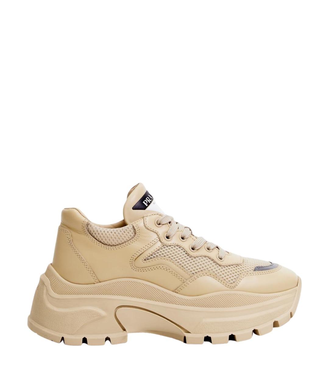 PRADA Бежевые кожаные кроссовки, фото 1