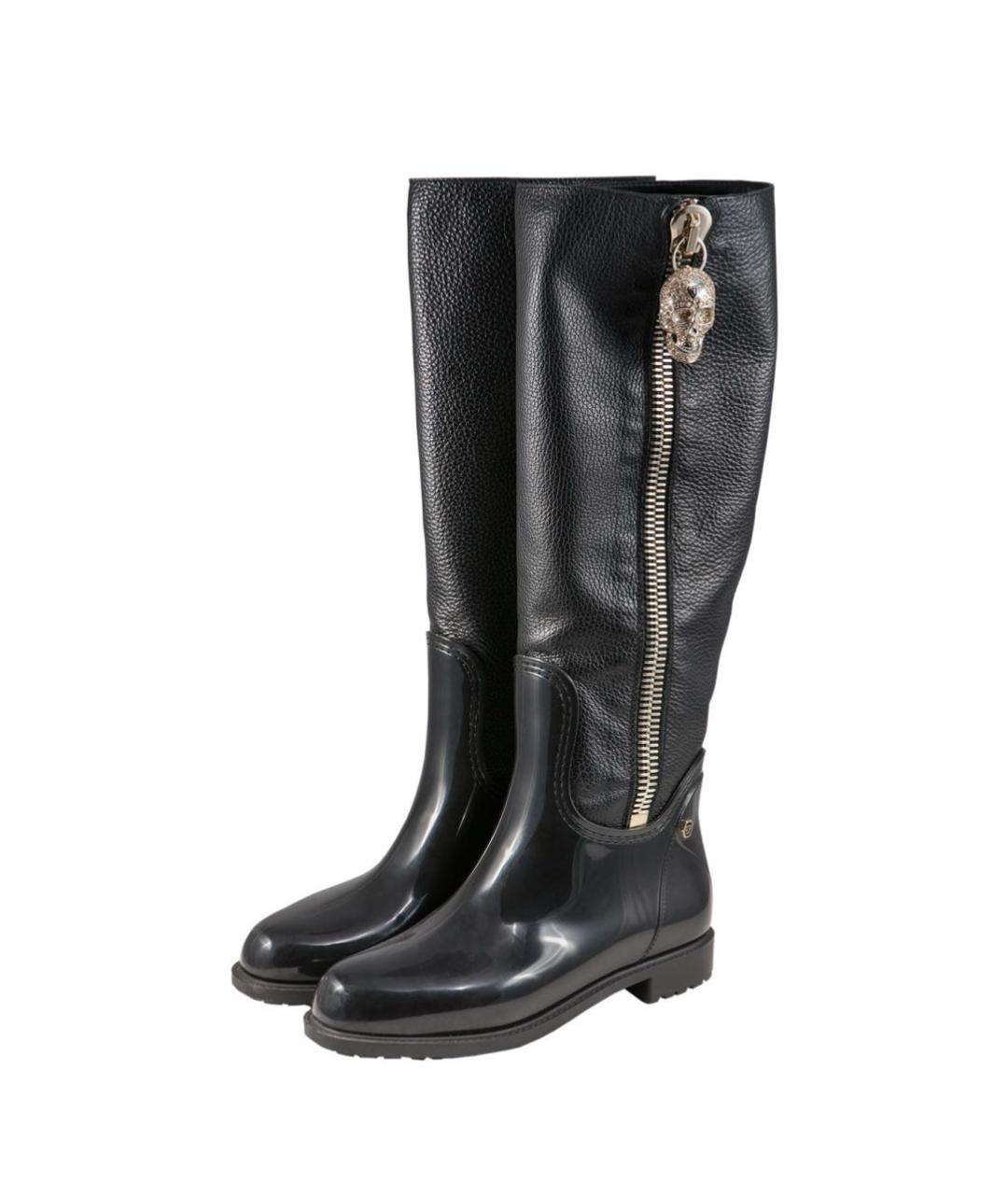 PHILIPP PLEIN Черные кожаные сапоги, фото 2