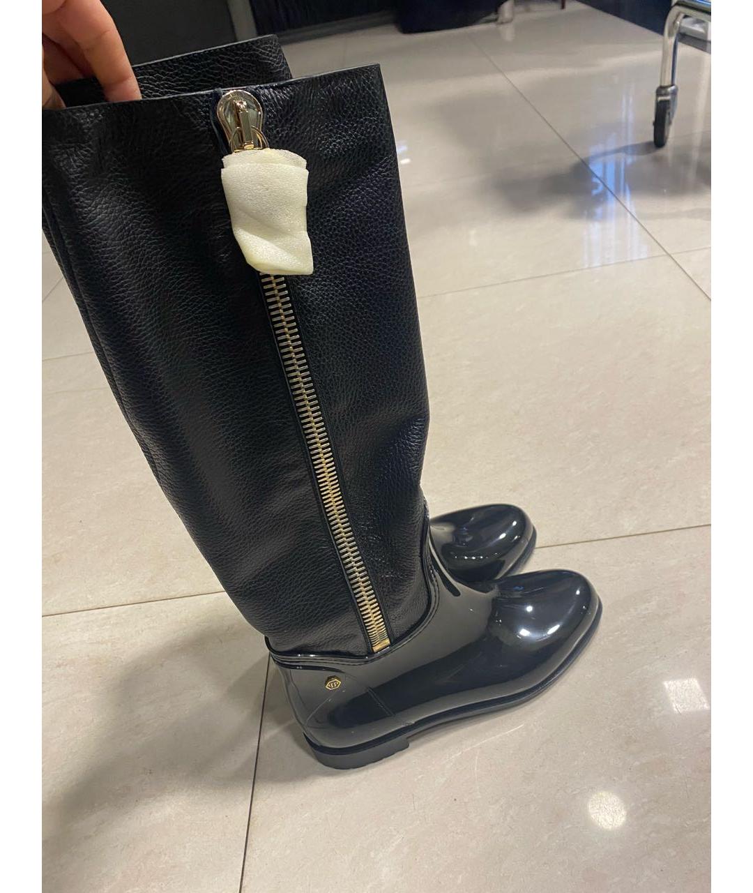 PHILIPP PLEIN Черные кожаные сапоги, фото 4