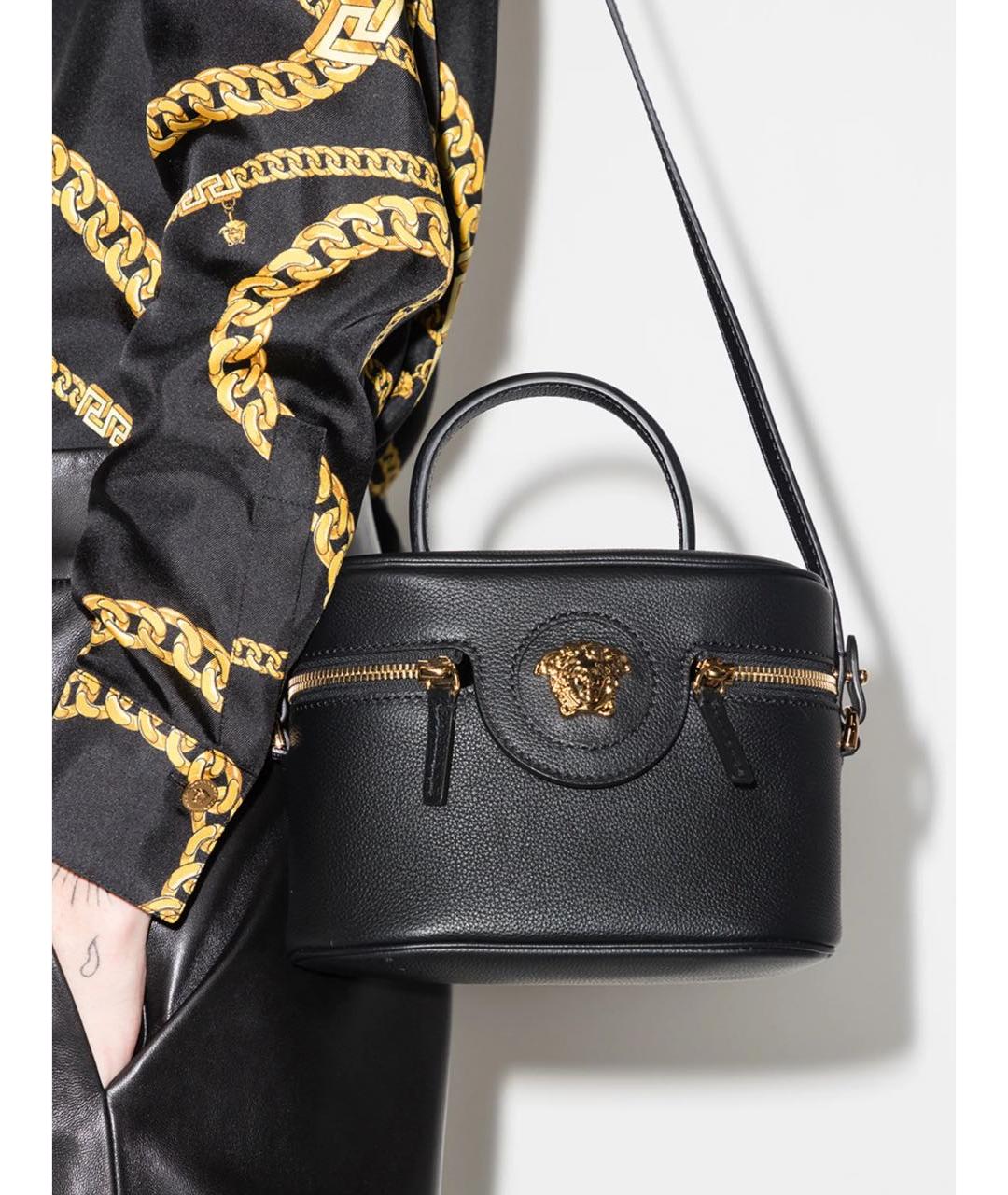 VERSACE Черная кожаная сумка через плечо, фото 6