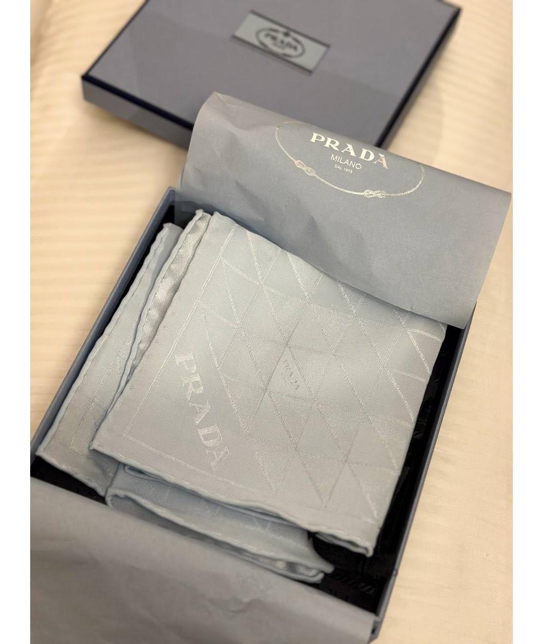 PRADA Голубой шелковый платок, фото 3