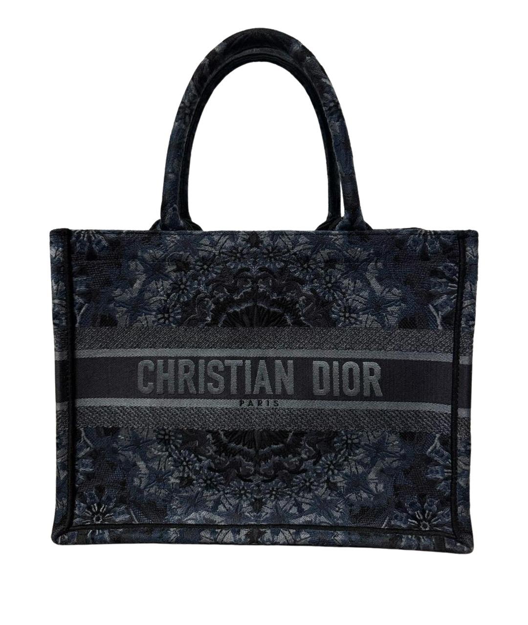 CHRISTIAN DIOR Темно-синяя жаккардовая сумка с короткими ручками, фото 1