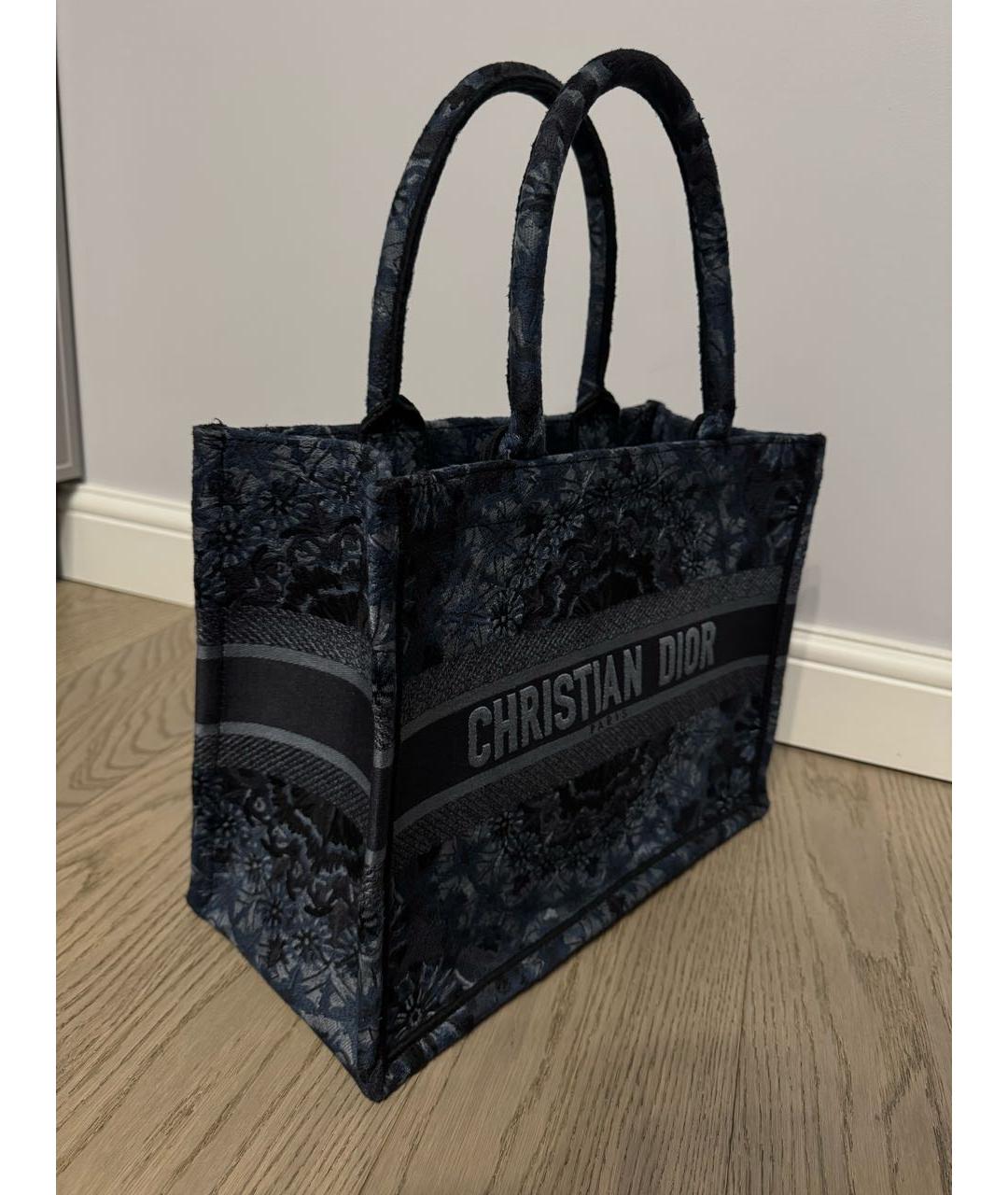 CHRISTIAN DIOR Темно-синяя жаккардовая сумка с короткими ручками, фото 2