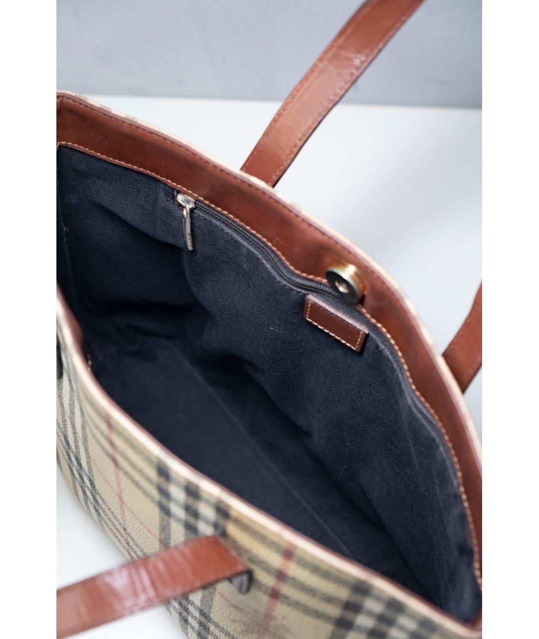 BURBERRY Бежевая синтетическая сумка тоут, фото 5