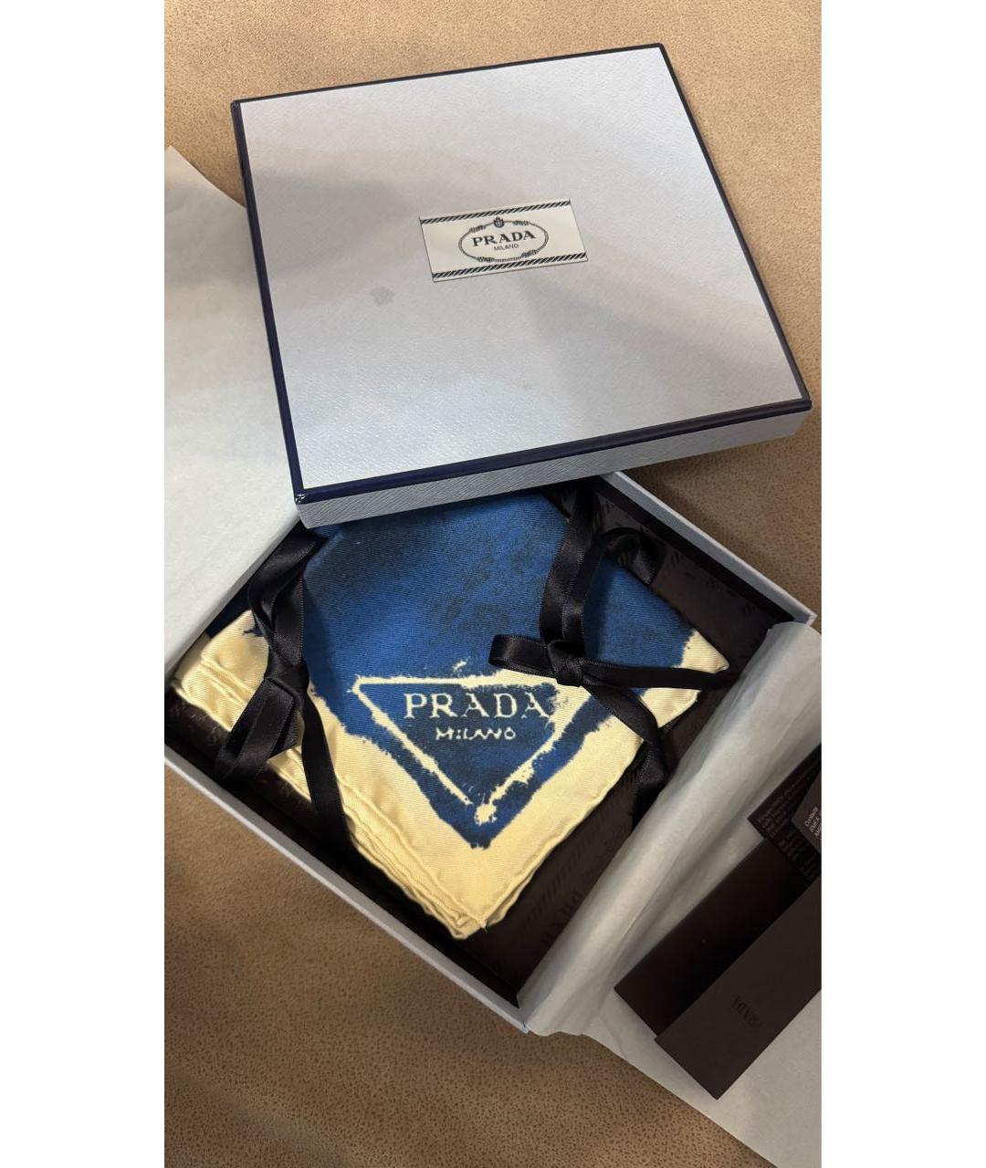 PRADA Синий шелковый платок, фото 3