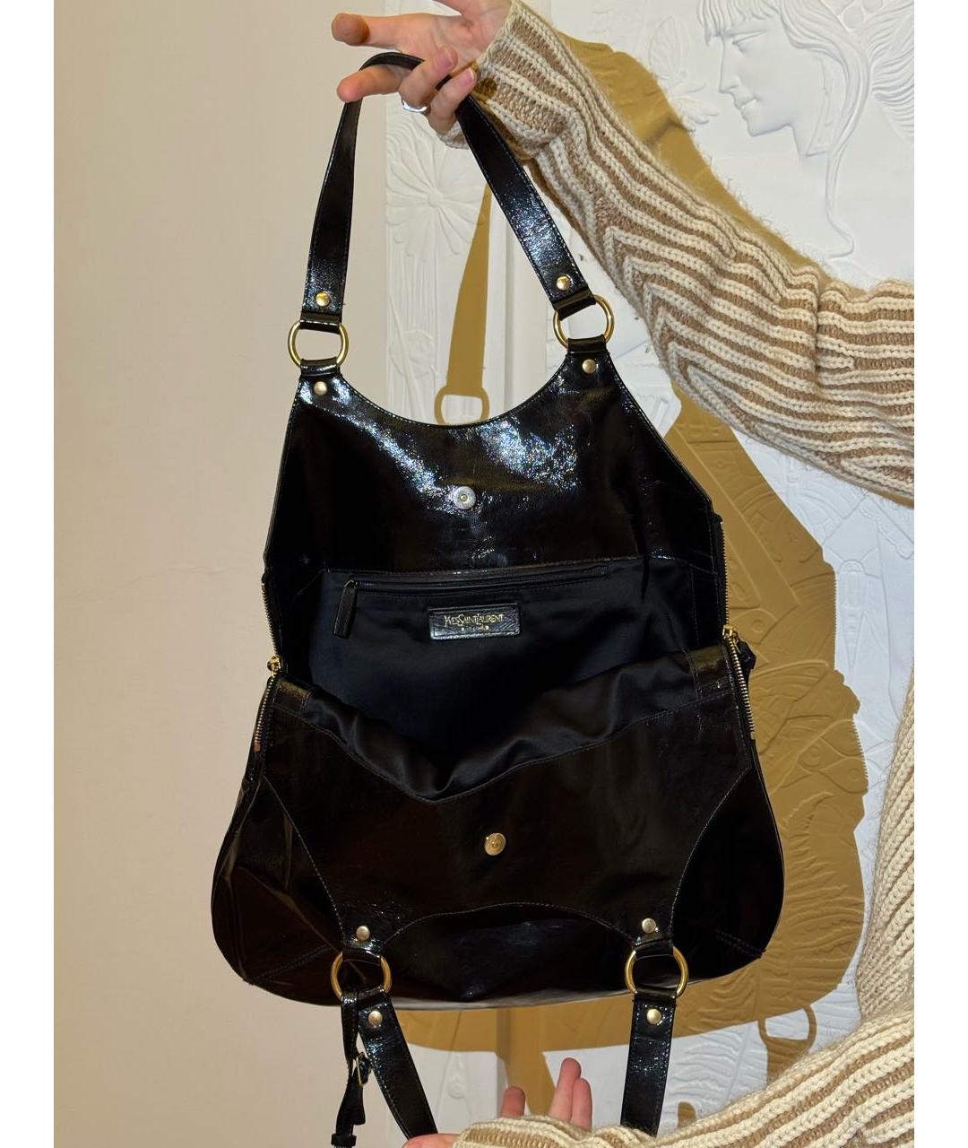 SAINT LAURENT Черная сумка тоут из лакированной кожи, фото 5