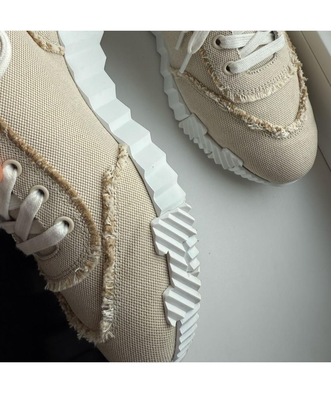 HERMES Бежевые текстильные кроссовки, фото 6