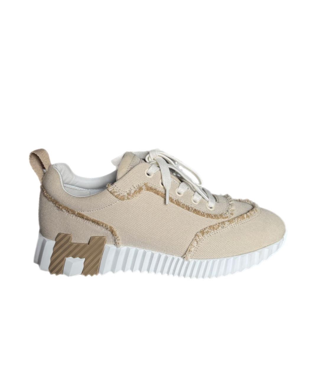 HERMES Бежевые текстильные кроссовки, фото 1