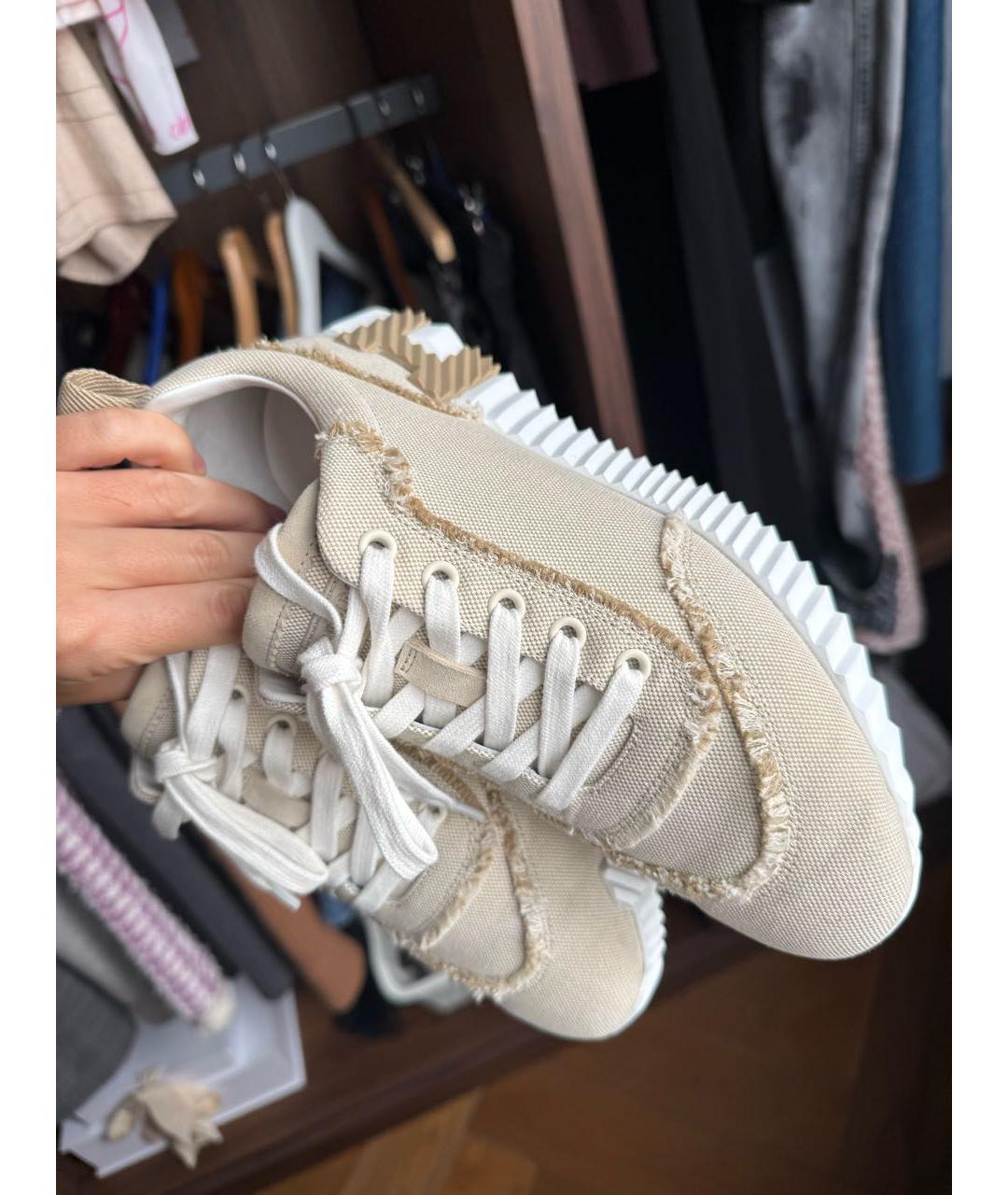 HERMES Бежевые текстильные кроссовки, фото 3