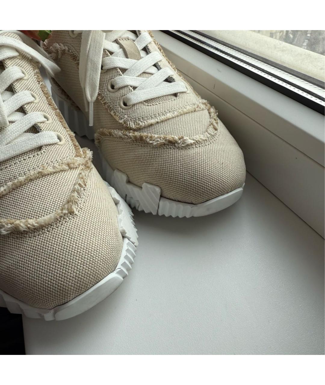 HERMES Бежевые текстильные кроссовки, фото 5