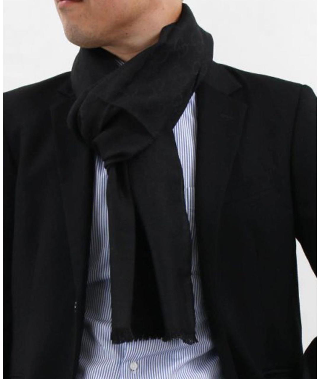 GUCCI Черный шерстяной шарф, фото 3