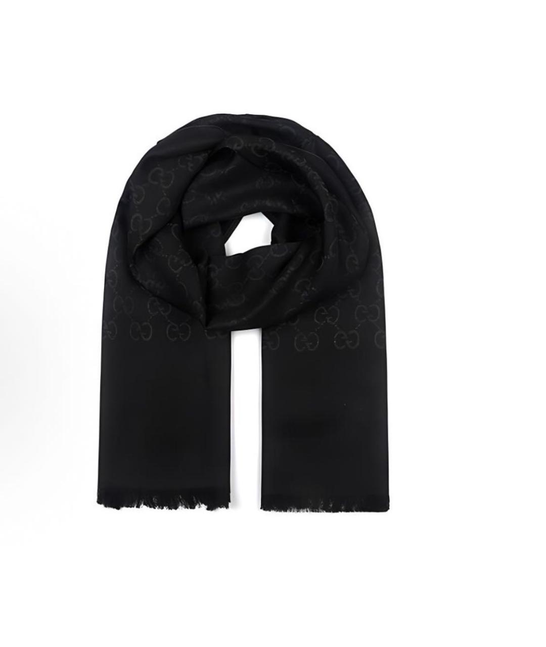 GUCCI Черный шерстяной шарф, фото 4