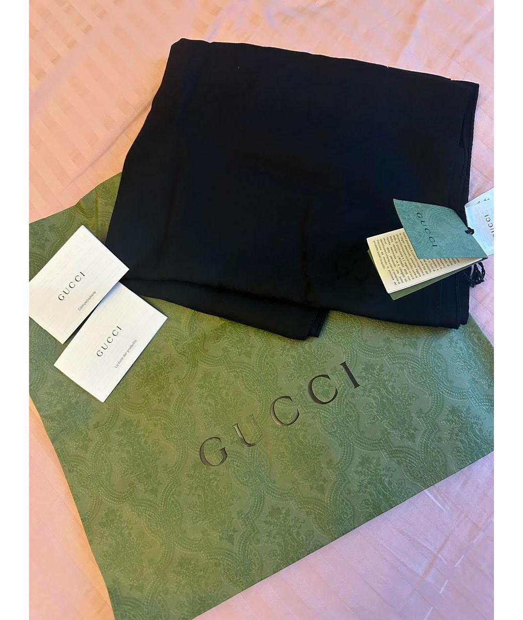 GUCCI Черный шерстяной шарф, фото 3