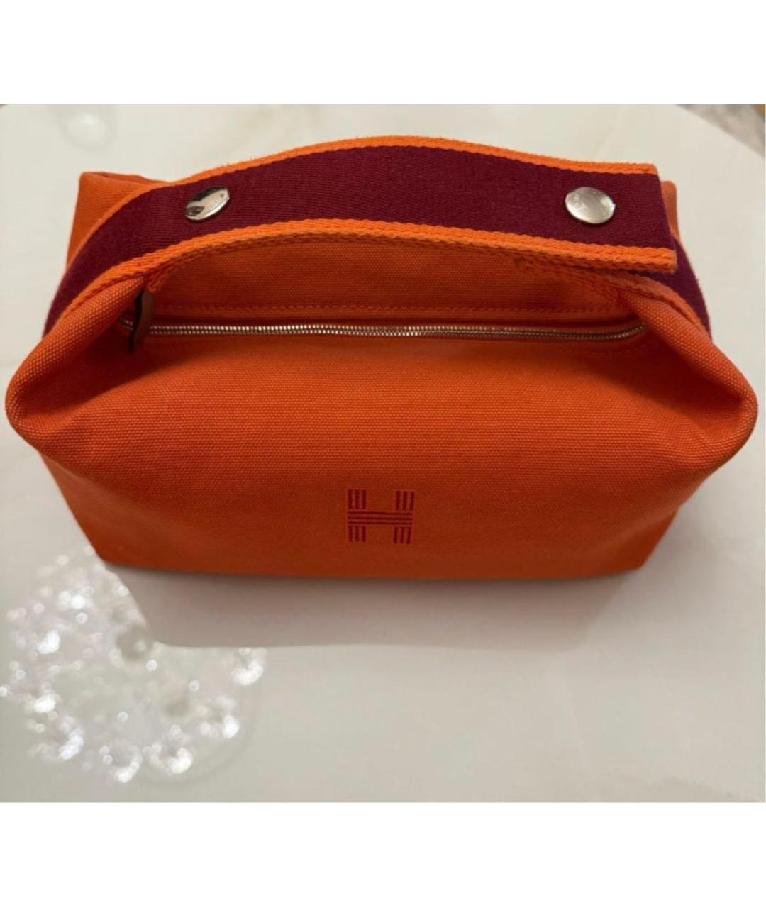 HERMES Оранжевая хлопковая косметичка, фото 2