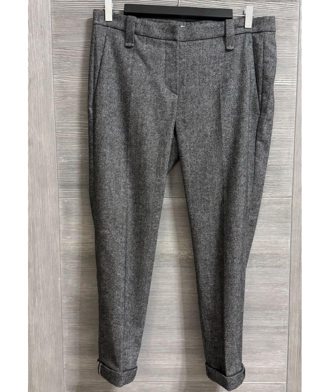 BRUNELLO CUCINELLI Серые шерстяные прямые брюки, фото 5