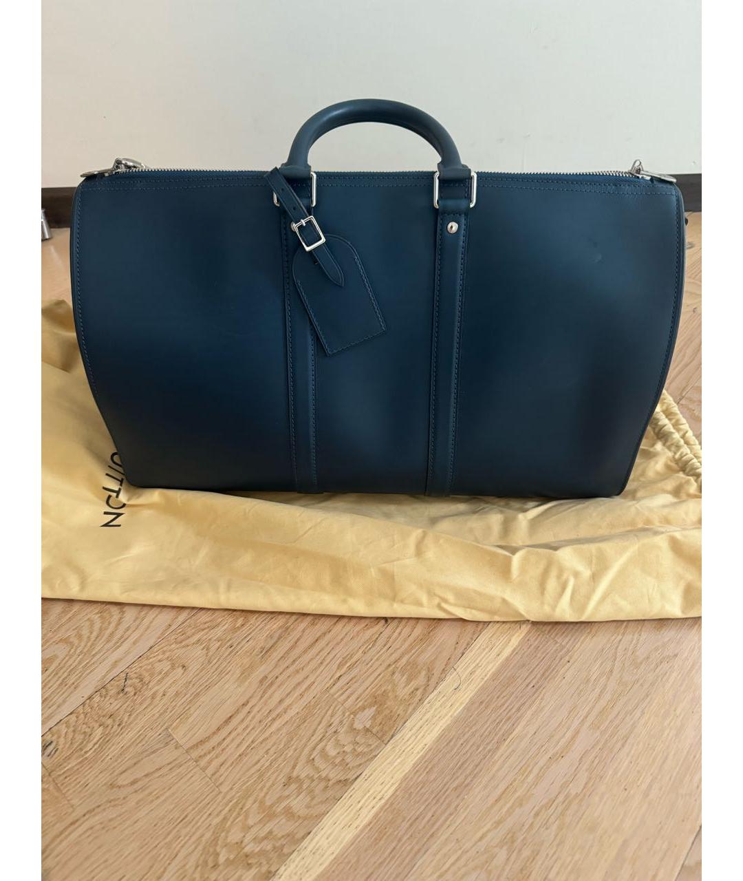 LOUIS VUITTON Темно-синяя кожаная дорожная/спортивная сумка, фото 5