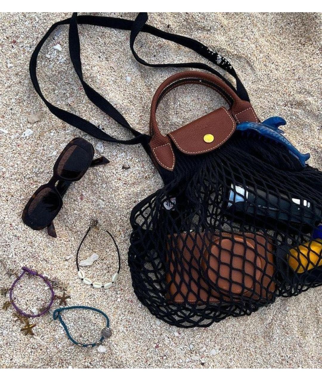 LONGCHAMP Черная кожаная пляжная сумка, фото 5