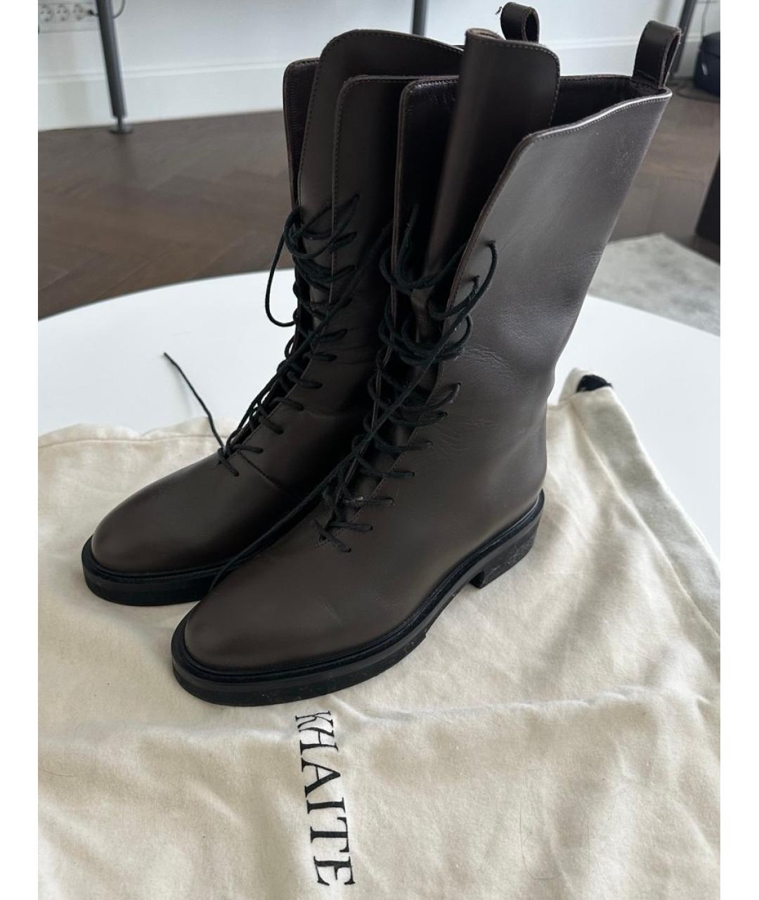 KHAITE Коричневые кожаные ботинки, фото 2