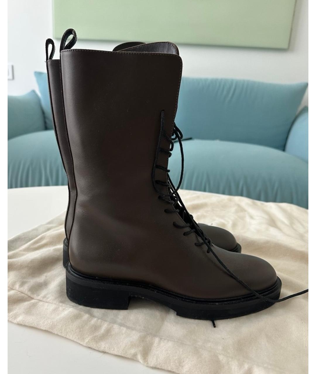 KHAITE Коричневые кожаные ботинки, фото 6