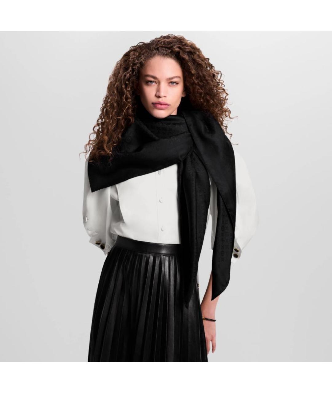 LOUIS VUITTON Черный шелковый платок, фото 3