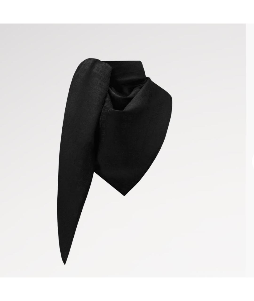 LOUIS VUITTON Черный шелковый платок, фото 2
