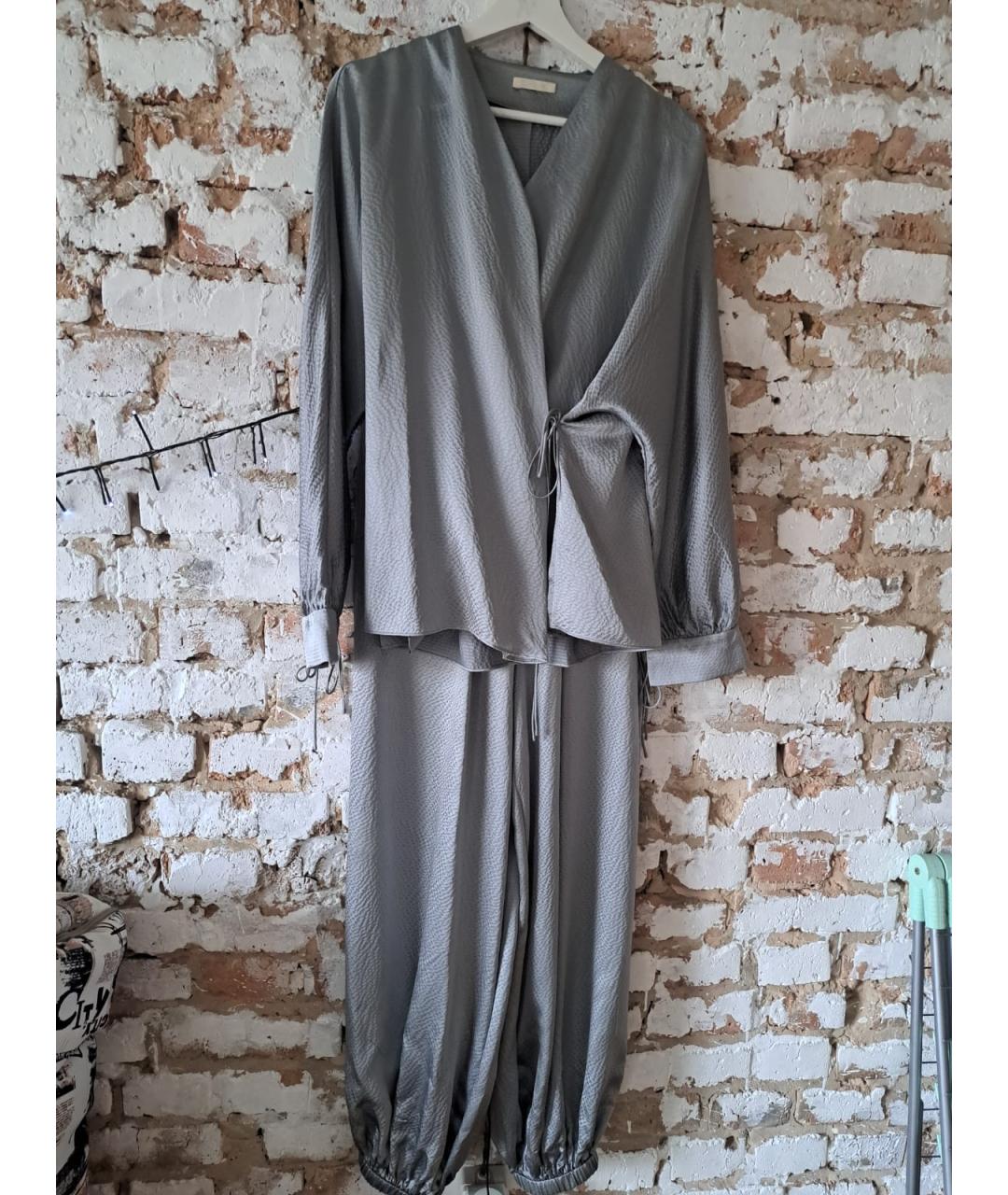 12 STOREEZ Серебряные шелковые брюки широкие, фото 3