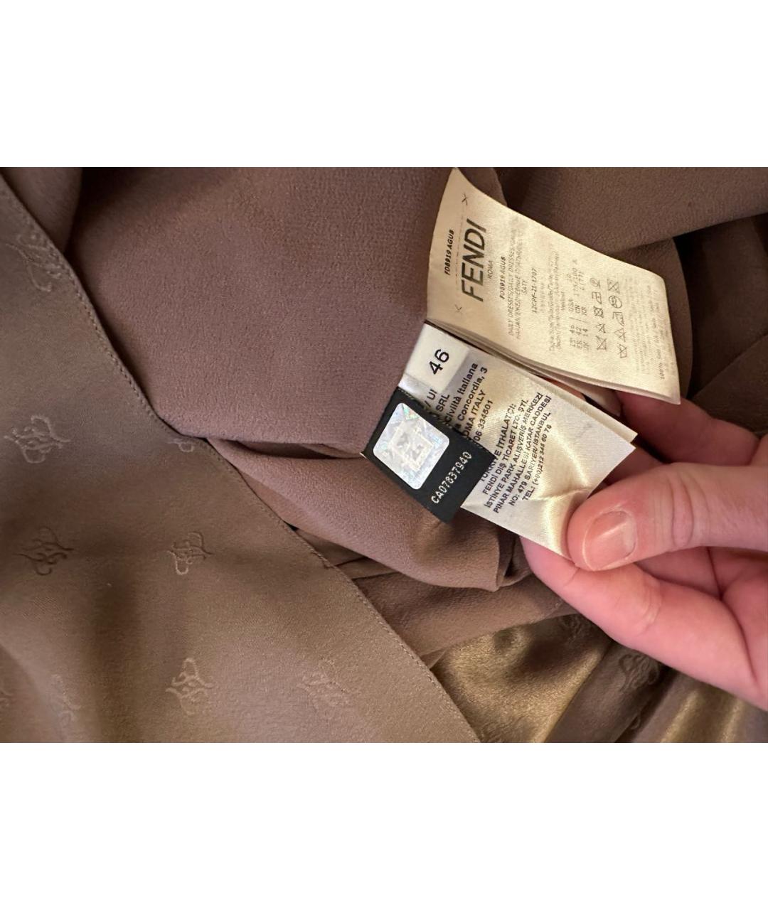 FENDI Коричневое шелковое повседневное платье, фото 5