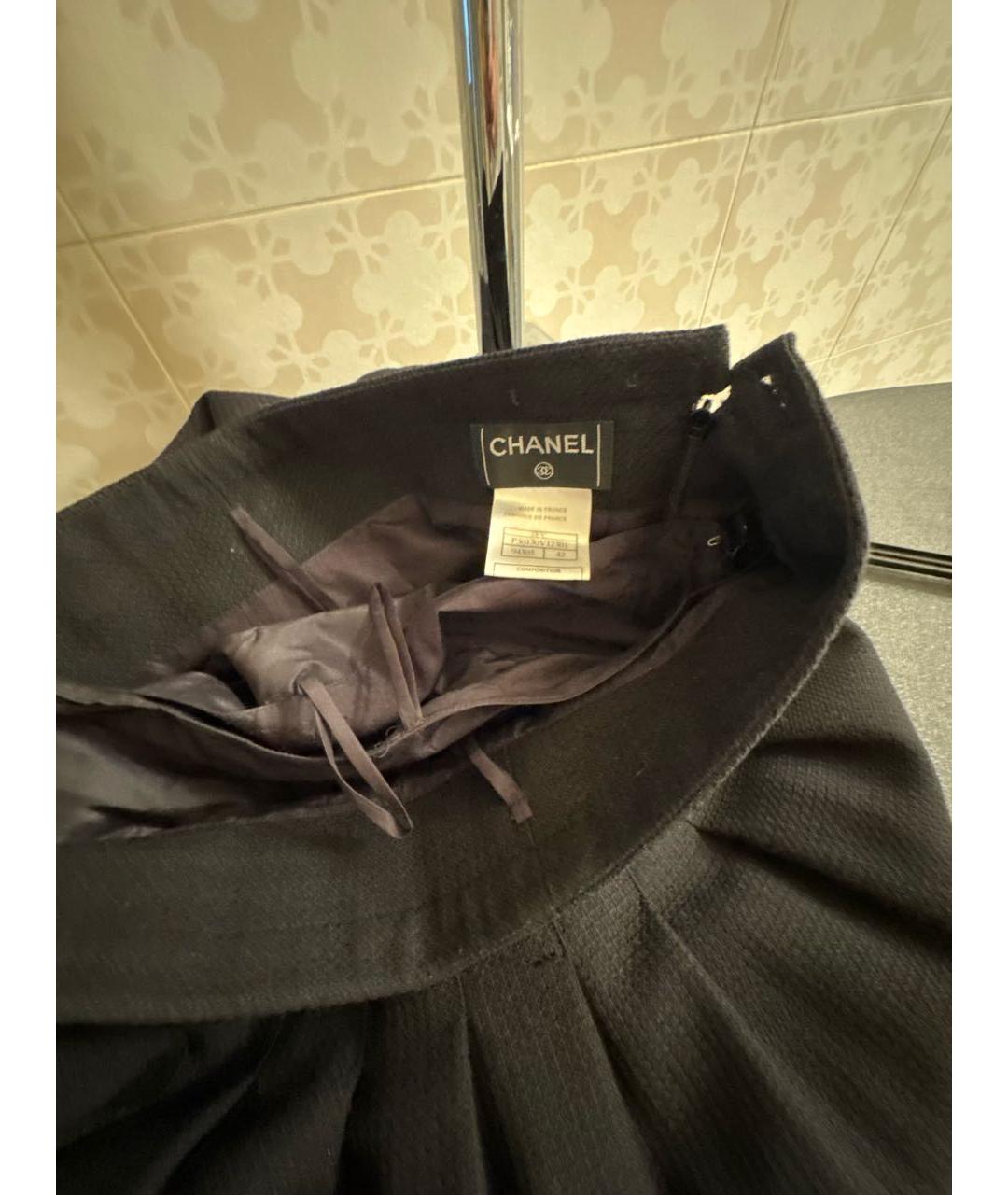 CHANEL Черная шерстяная юбка миди, фото 3