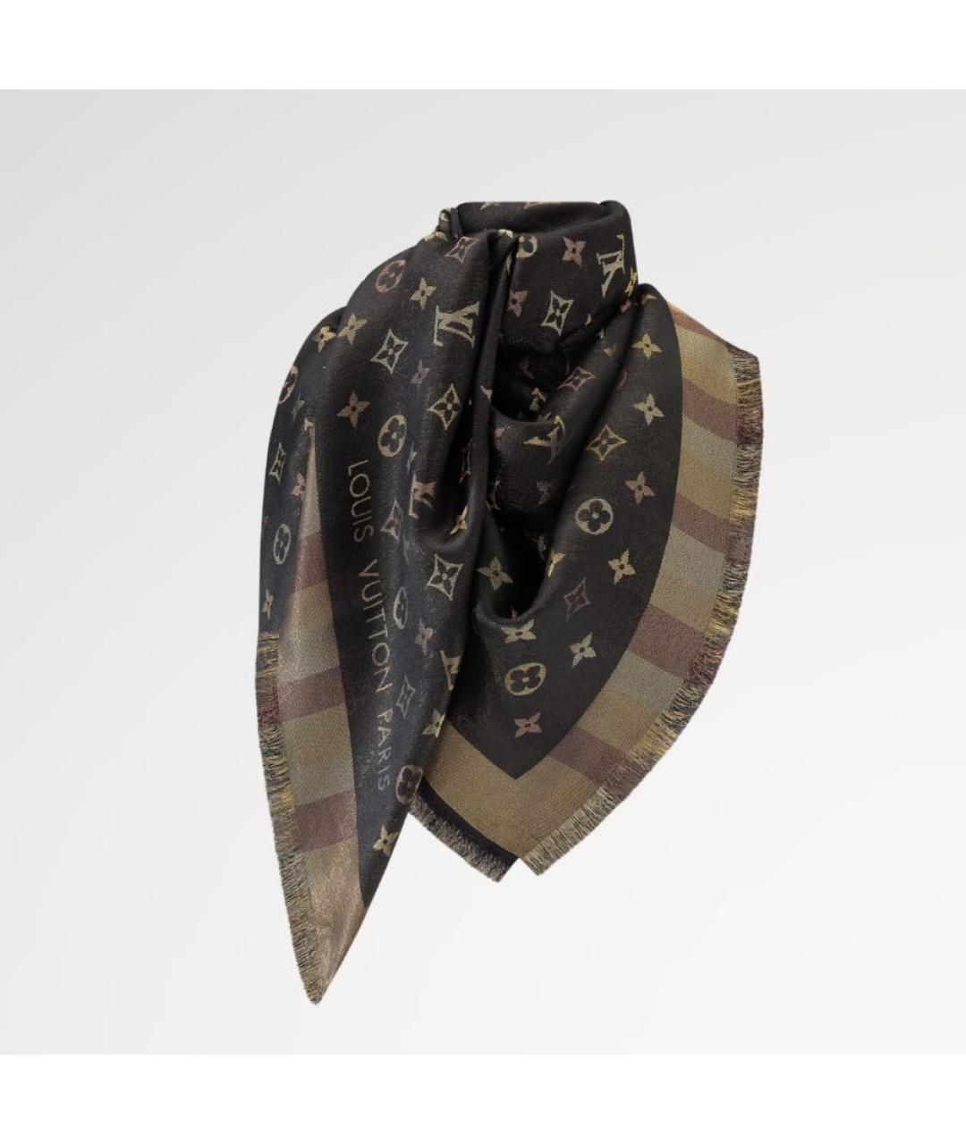 LOUIS VUITTON Коричневый шелковый шарф, фото 2