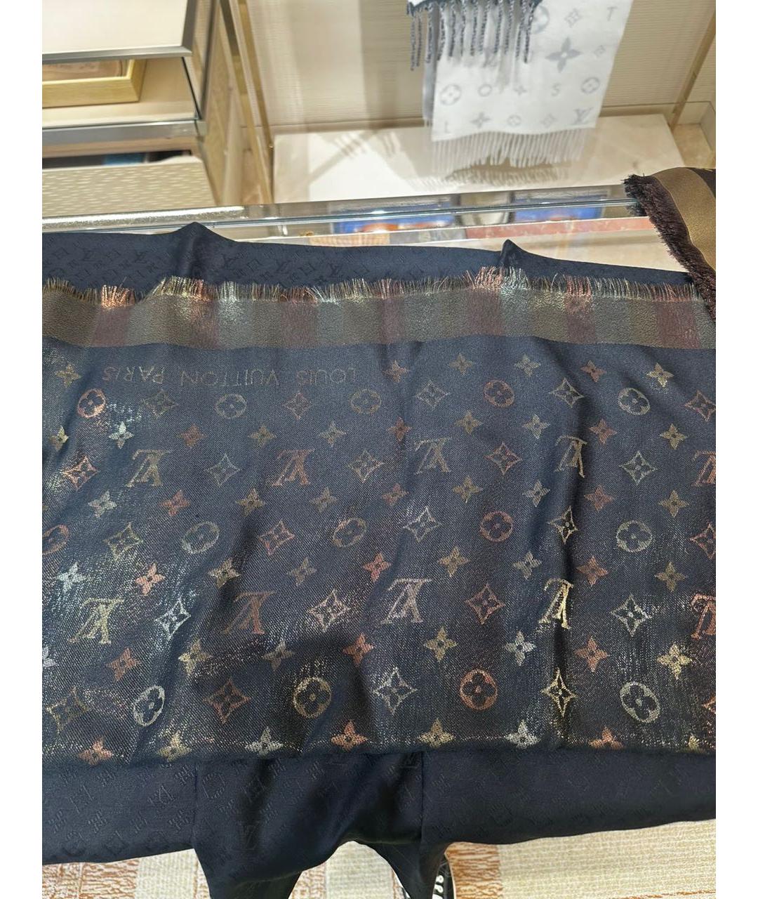 LOUIS VUITTON Коричневый шелковый шарф, фото 4