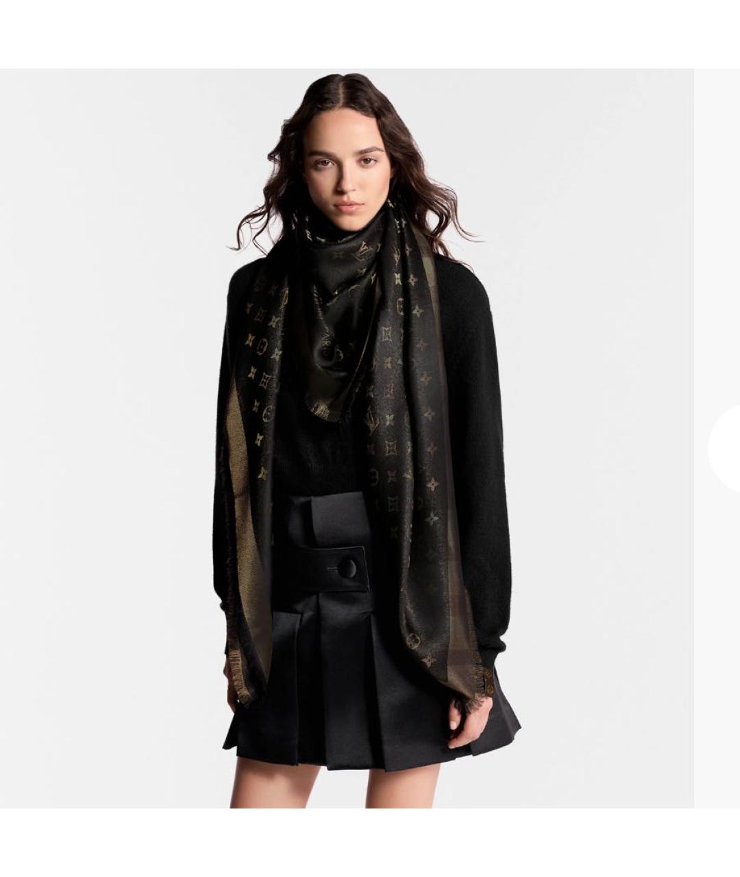 LOUIS VUITTON Коричневый шелковый шарф, фото 3
