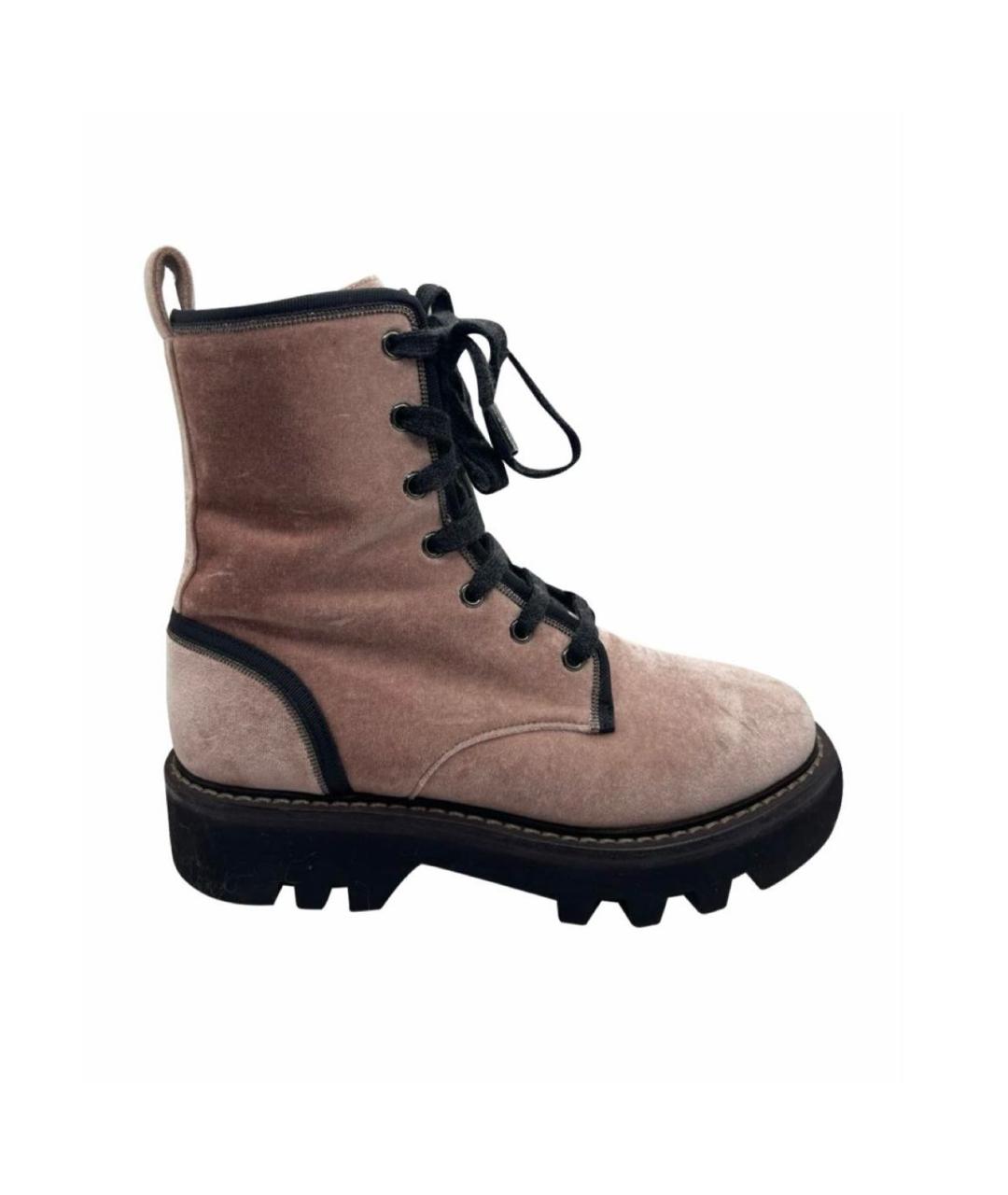 BRUNELLO CUCINELLI Бежевые бархатные ботинки, фото 2