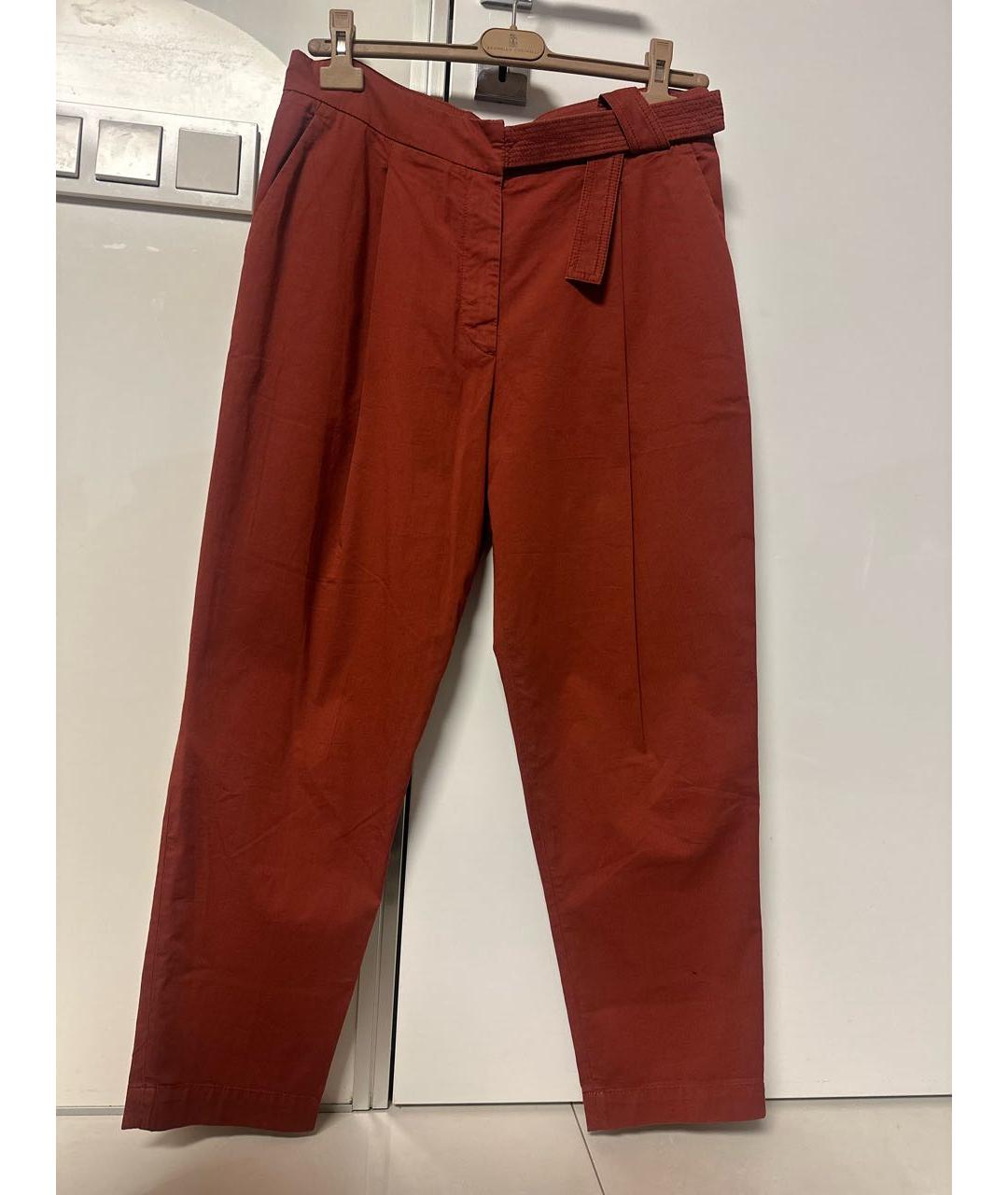 BRUNELLO CUCINELLI Бордовые хлопковые прямые брюки, фото 9