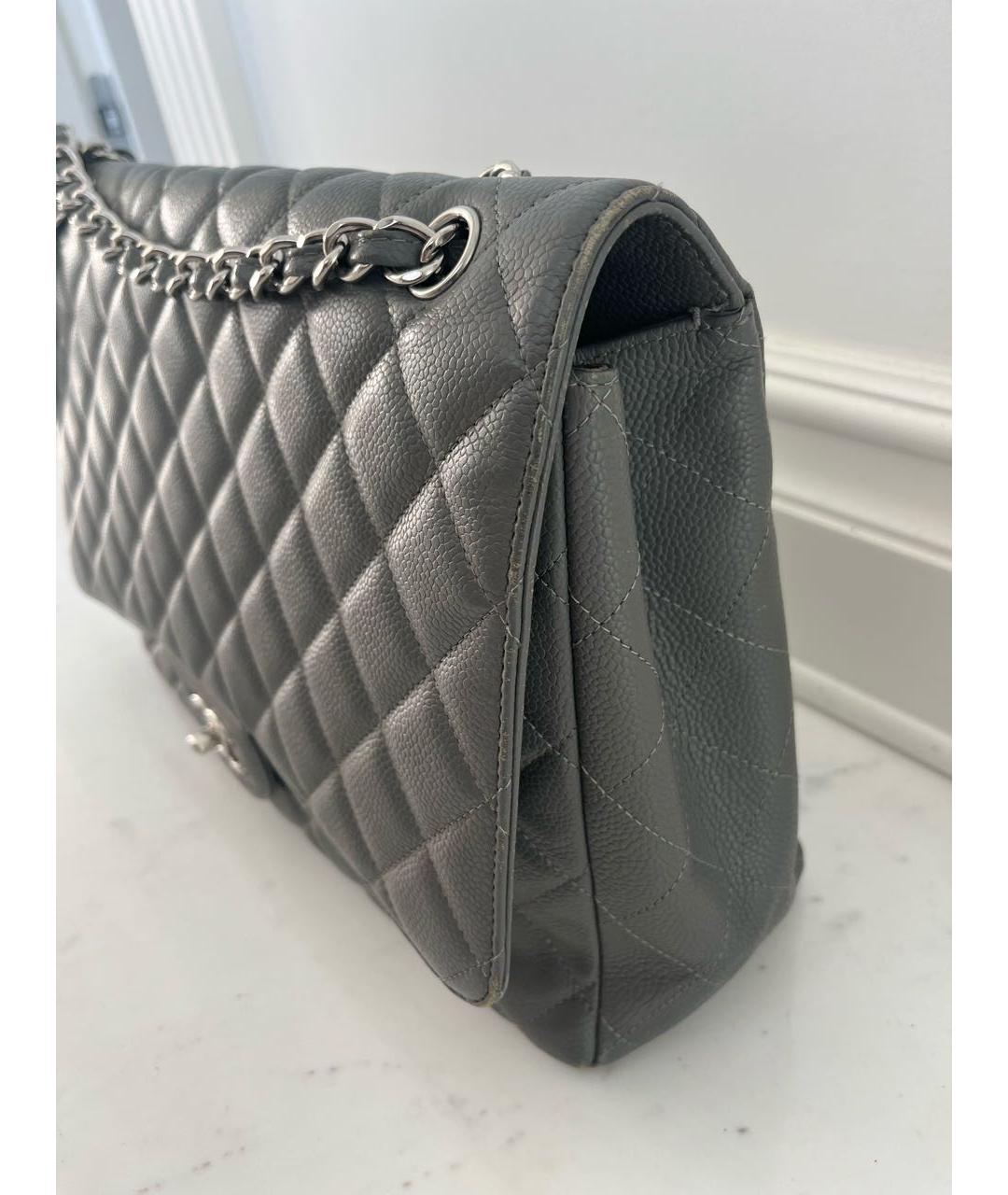 CHANEL Серая кожаная сумка с короткими ручками, фото 3