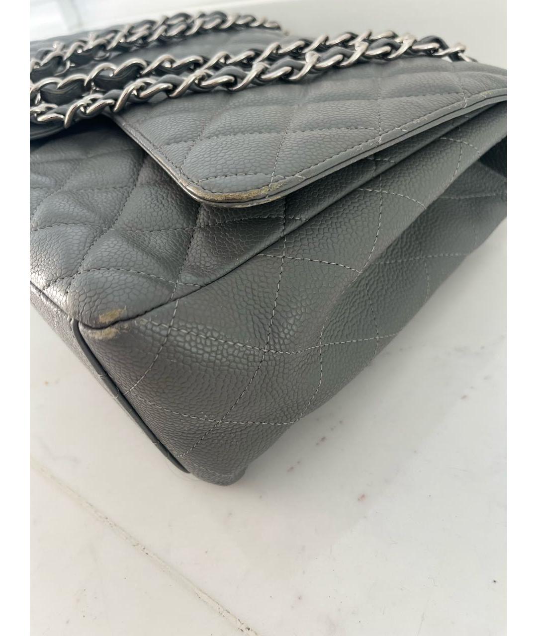 CHANEL Серая кожаная сумка с короткими ручками, фото 8