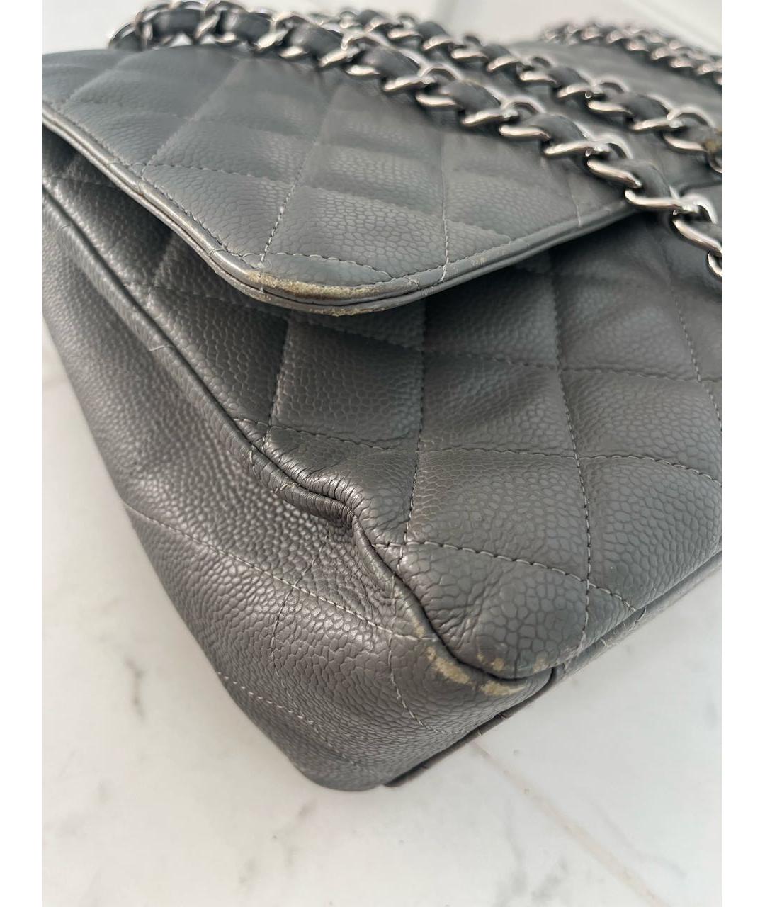 CHANEL Серая кожаная сумка с короткими ручками, фото 7