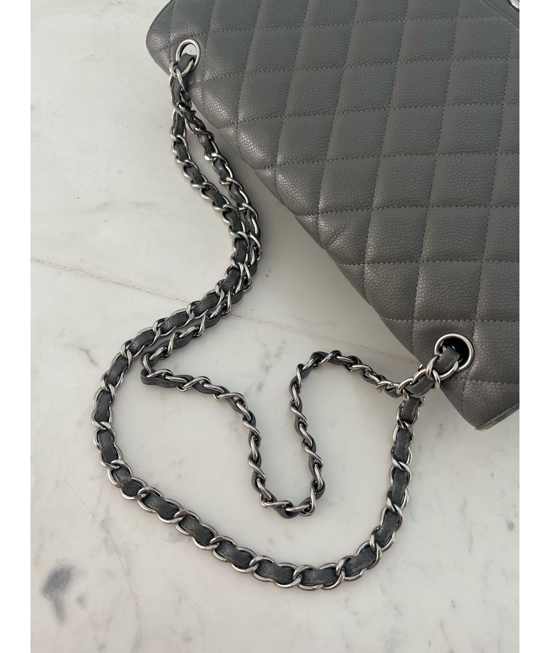 CHANEL Серая кожаная сумка с короткими ручками, фото 5