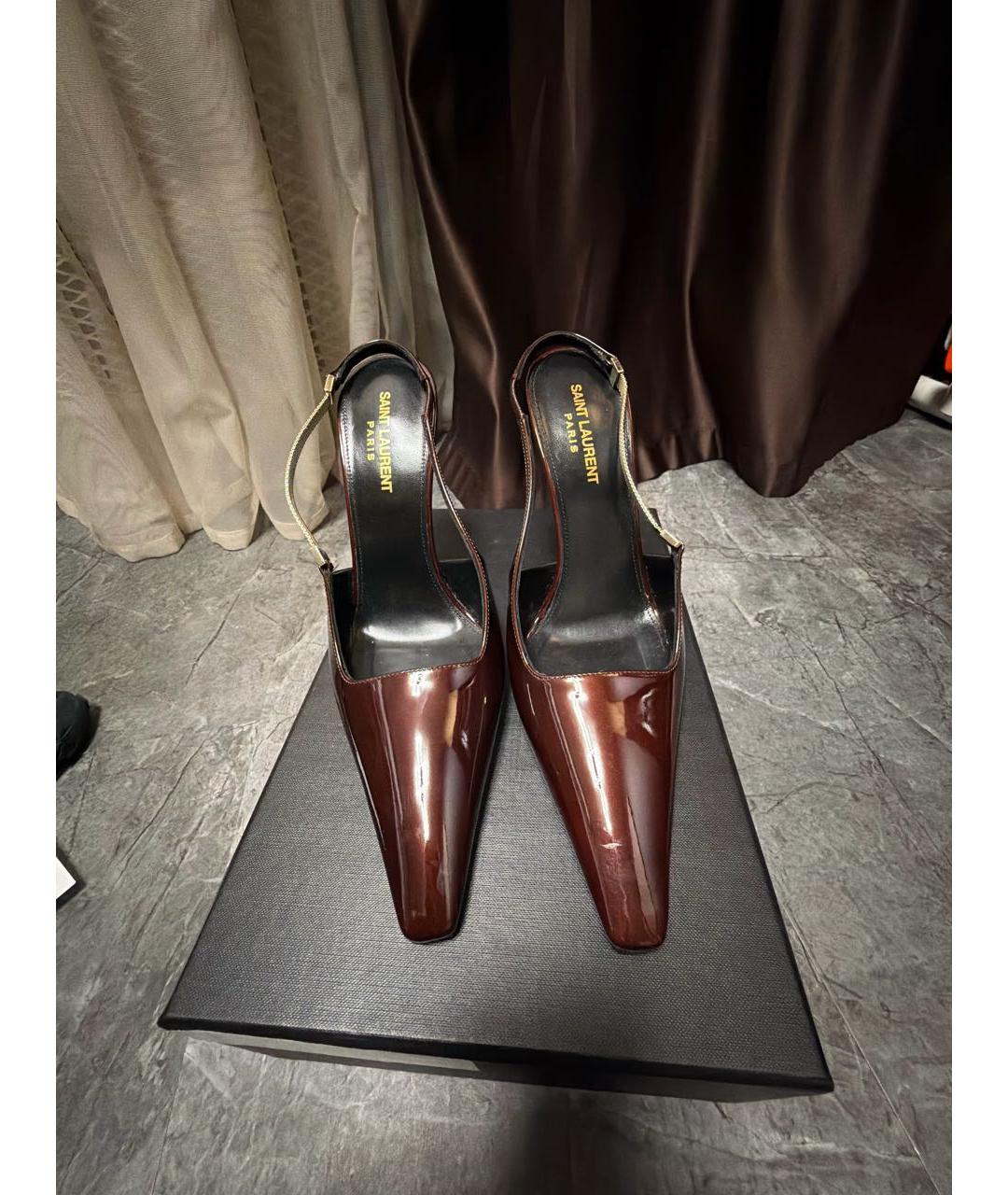 SAINT LAURENT Бордовые туфли из лакированной кожи, фото 2