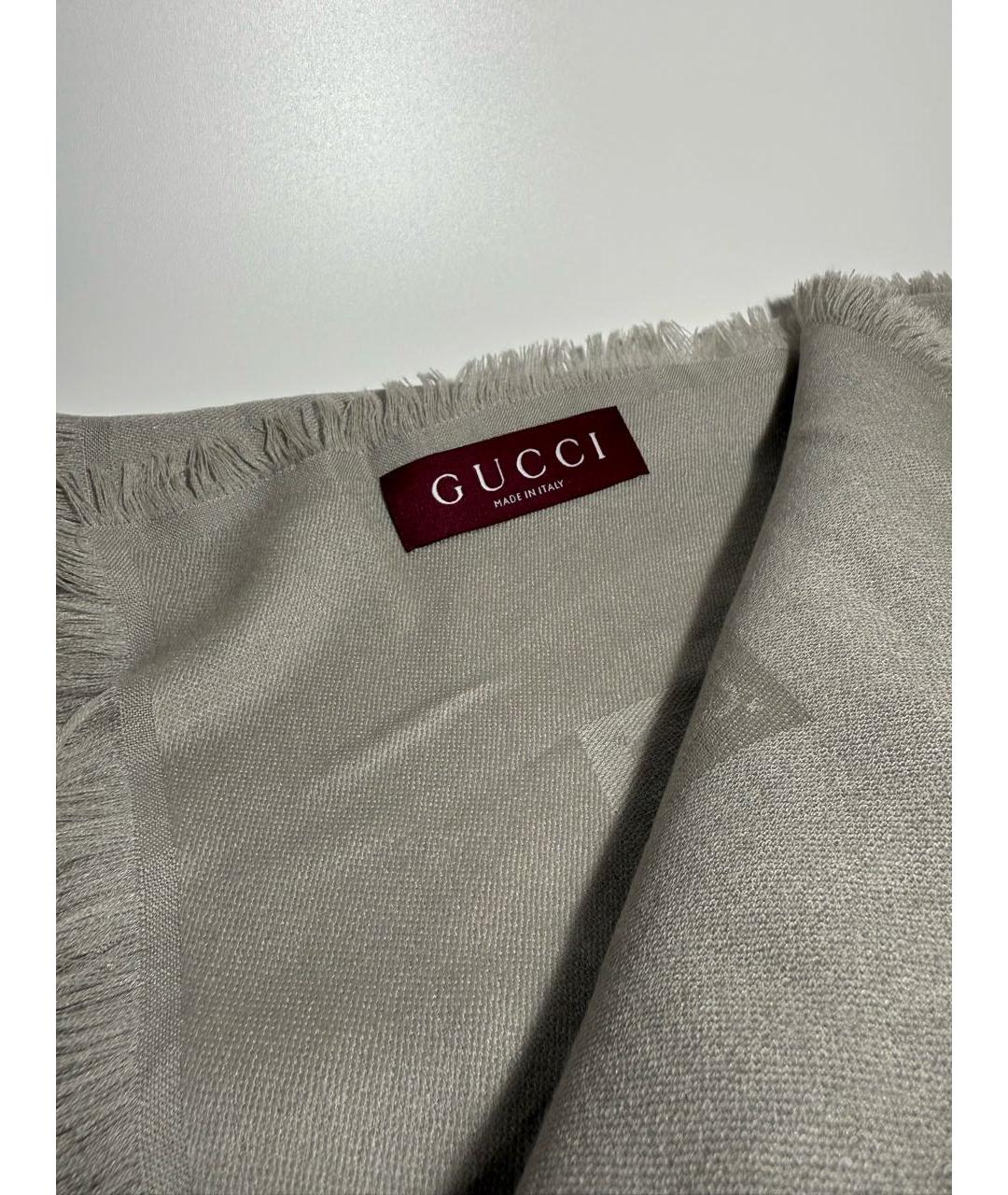 GUCCI Серый шелковый шарф, фото 4