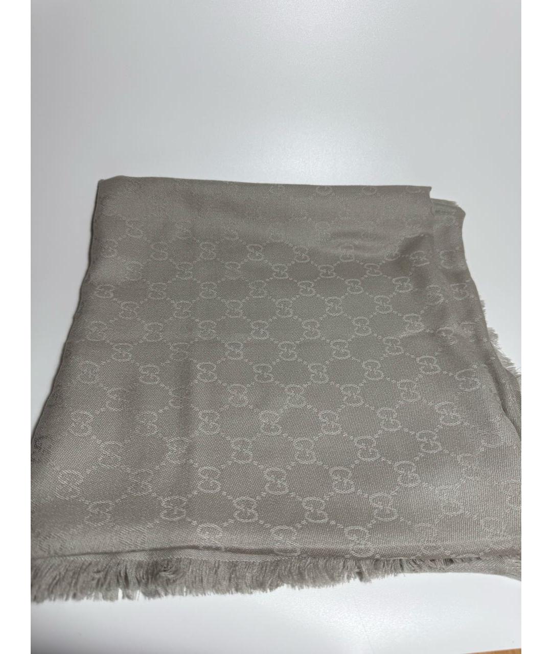 GUCCI Серый шелковый шарф, фото 5