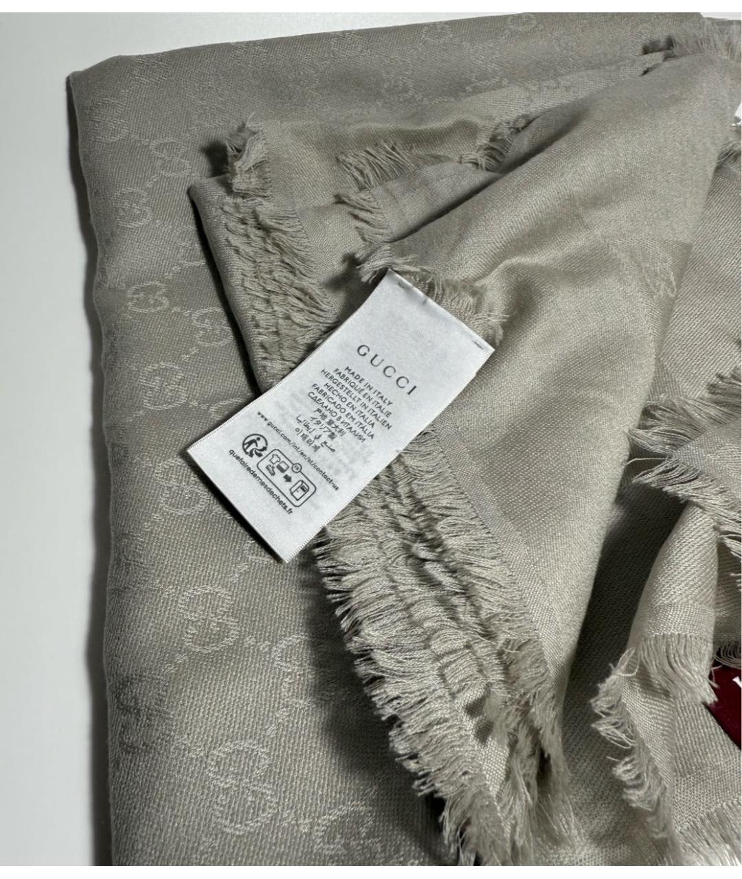 GUCCI Серый шелковый шарф, фото 3
